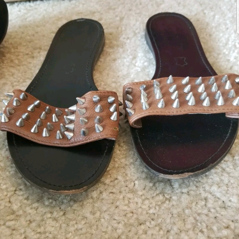 Brown Spiked Slides Sandals Sz 8.5